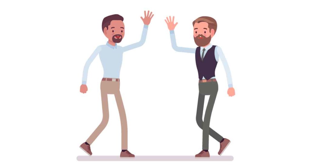 two coworkers high-fiving